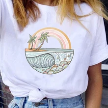 Aliexpress - 2021 Summer Women Graphic Wave Beach Cartoon Vacation Spring Fashion Short Sleeve Lady Clothes Tops Tees Print Female T-Shirt