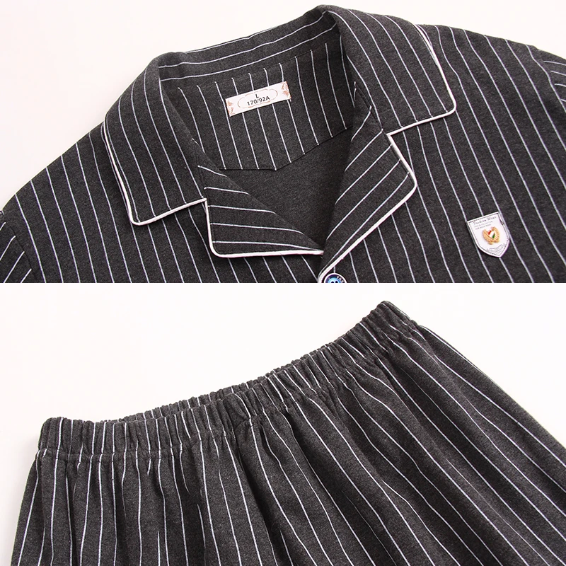 100% Cotton Pajama for Men Winter Long Sleeves Pyjama Button-Down Pijama Hombre 2PCS Pure Cotton Striped Nightwear PJ Plus Size