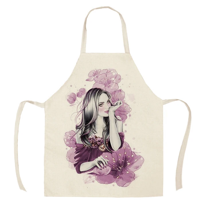 1Pcs Kitchen Apron Vogue Girls Beauty Fashion Printed Sleeveless Cotton Linen Aprons for Men Women Home Cleaning Tools55*68cm