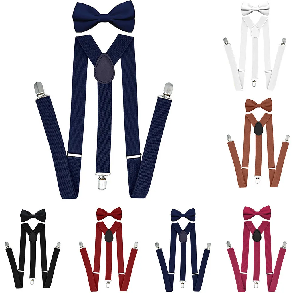Suspenders Bowtie Set For Men Women Boys Adults Adjustable Elastic Bow Tie Braces Trousers Tirantes Wedding Shirt Stays#P20