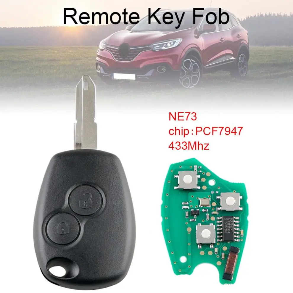 

433Mhz 2 Buttons Remote Car Key with PCF7947 Chip and NE73 Blade Fit for Renault New