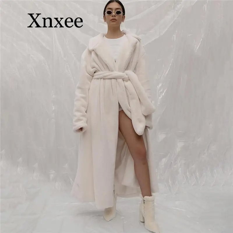 White Faux Fur Teddy Bear Coat Women Fluffy Winter Jacket Oversized Long Shaggy Cardigan Warm Trench Coats long coat warm