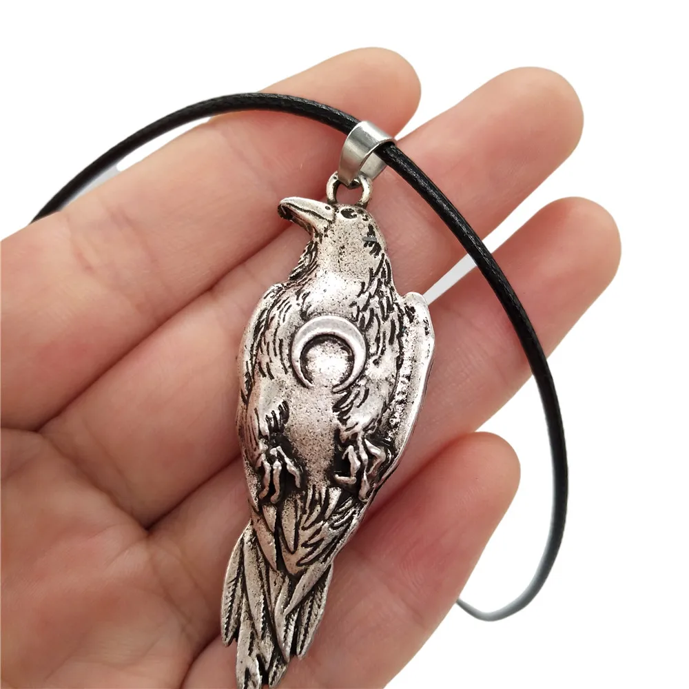 Nostalgia Norse Crow Pendant Viking Odin Raven With Crescent Moon Wicca Jewelry Bird Necklace | Украшения и аксессуары