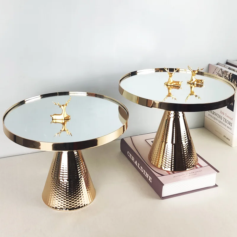 Gold Cake Stand mirror Top Round Ornate Metal Plateau Riser Cupcake Display Dessert Plates for Wedding Event | Дом и сад