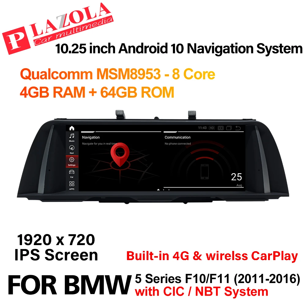 Автомобильный мультимедийный плеер с GPS-навигацией на Android 10 для BMW 5 Series 520i 525i 528i F10