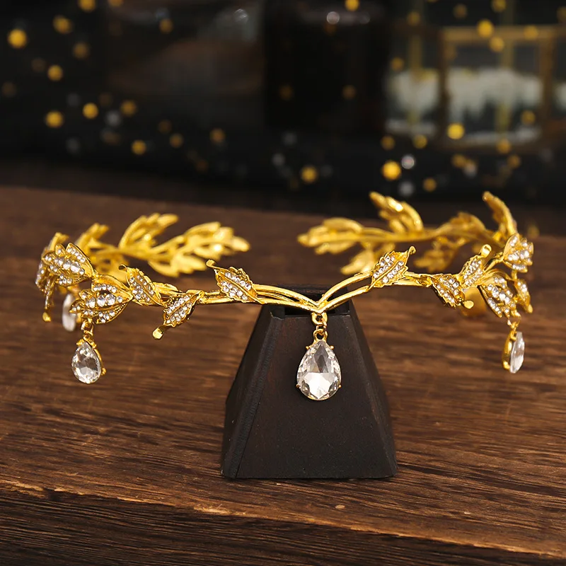 Vintage Crystal Bridal Hair Accessory Wedding Rhinestone Waterdrop Leaf Tiara Crown Headband Frontlet Bridesmaid Jewelry | Украшения и