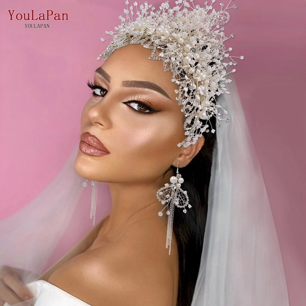 

YouLaPan Luxury Bridal Crown Handmade Beads Tiara for Wedding Hair Accessories Bling Headbands for Women Wedding Headdress HP245