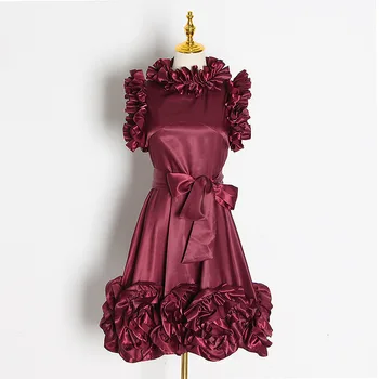 

BGW HT41111 Satin Ruffle Cocktail Dresses Short Sleeves With Sashes Knee Length 2020 Three Colors Платье Белое Коктельное