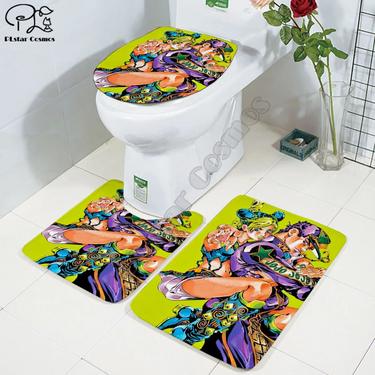 

JoJo's Bizarre Adventure 3D printed Bathroom Pedestal Rug Lid Toilet Cover Bath Mat Set drop shipping style-3