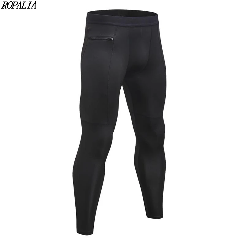 Мужские обтягивающие леггинсы компрессионные штаны для бега на молнии, быстросохнущие высокоэластичные брюки - Цвет: Черный