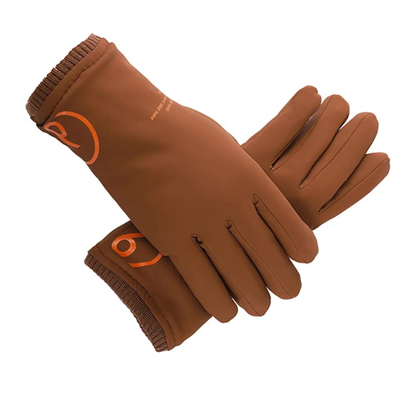 Зимние водонепроницаемые мужские перчатки с сенсорным экраном, уплотненные теплые одноцветные перчатки для мужчин, ветрозащитные мужские перчатки G002 - Цвет: C02Brown