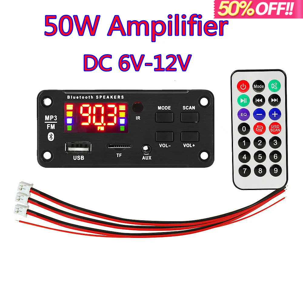 Amplifier 50W/ 6W Player Decoder Board 5V-18V Bluetooth-compatible 5.0 Car FM Radio Module TF USB AUX WMA Player Decode