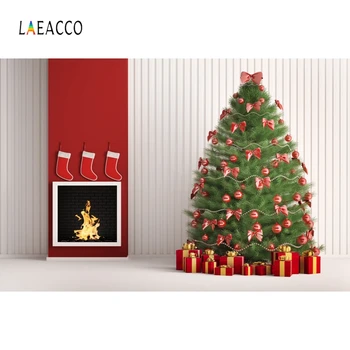 

Laeacco Wooden Board Wall Fireplace Stocking Christmas Tree Gifts Photography Backdrops Backgrounds New Year Party Phootphone