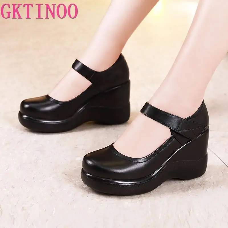 GKTINOO Round Toe Wedge Pumps Women 
