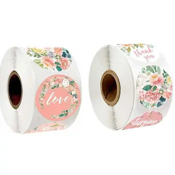 

500pcs/Roll Multidesign Floral Love Thank You Stickers Wedding Favors Party Handmade Scrapbooking Gift Packaging Seal Labels