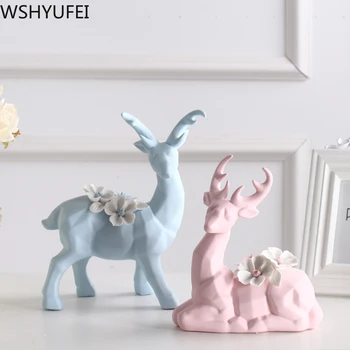 

1 Pcs/2 Pcs/Set Ceramic Deer Figurine Porcelain Deer Family Animal Statue Modern Ornaments Wedding Gift Home Cabinet Deco