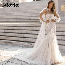 Арабское свадебное платье с открытой спиной и цветочным рисунком, съемная накидка, кружевное свадебное платье, Дубай, исламское длинное платье русалки с запахом, платье невесты