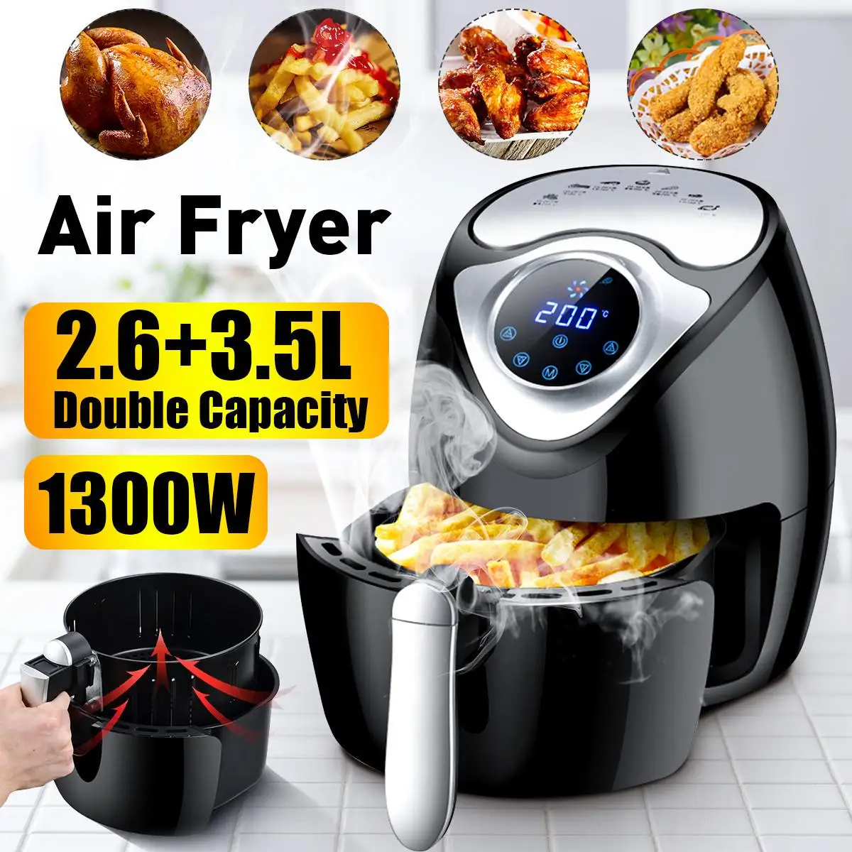 

Intelligent Automatic Capacity Electric POTATO CHIPPER household air fryer multi-functional Oven NO smoke Oil Digital LCD Touch