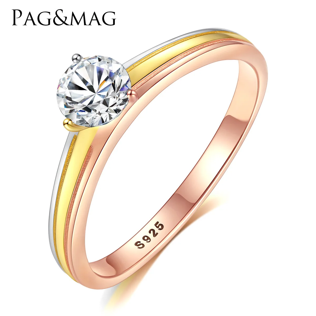 PAG& MAG Серебряное Кольцо женское S925 инкрустированное с 3а цирконием двухцветное золотое покрытие простое темпераментное женское ювелирное изделие