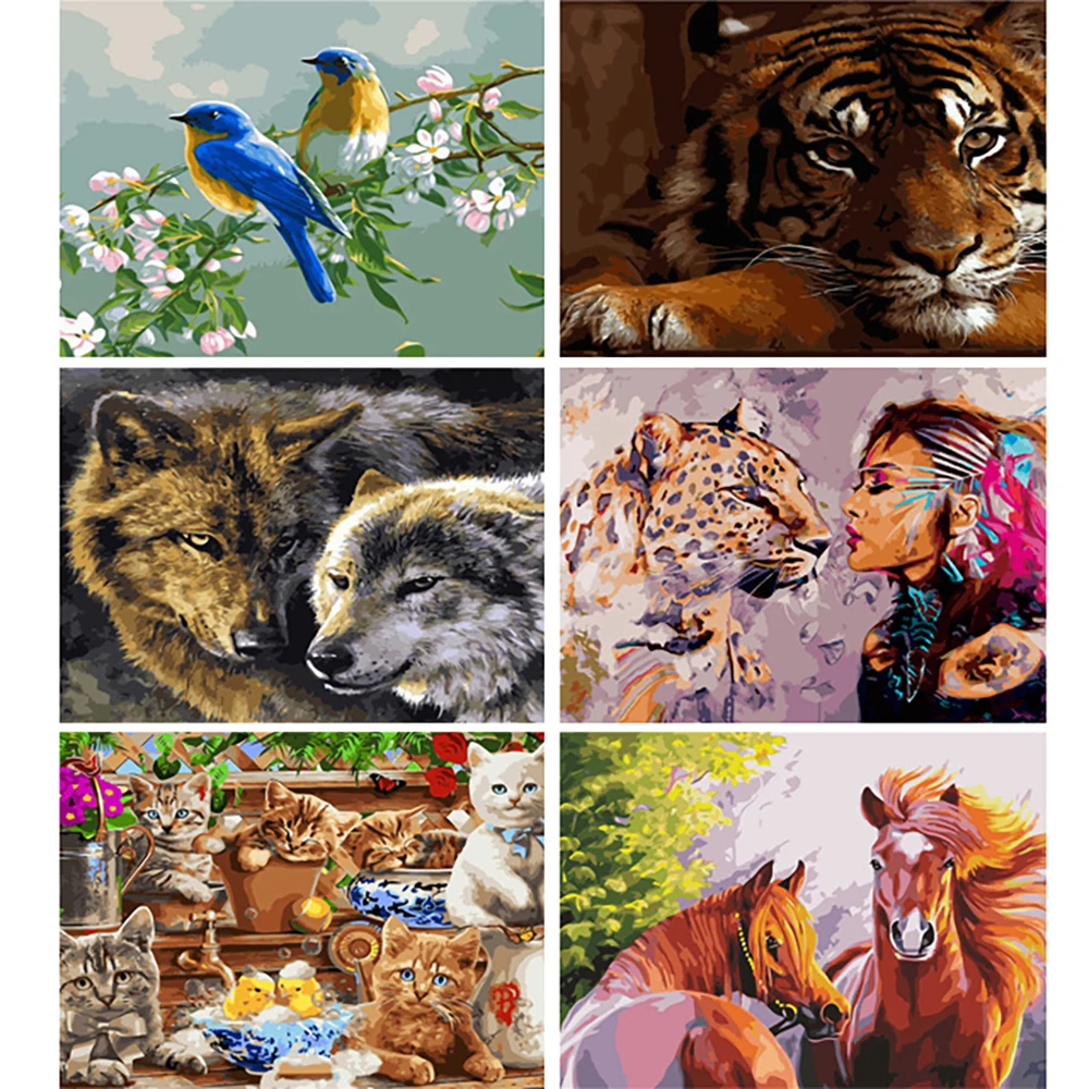 VA-2699 Frame Colorful Tiger Horse Animals DIY Painting By Numbers 40X50CM Modern Hand Painted Oil Unique Home Gift | Дом и сад