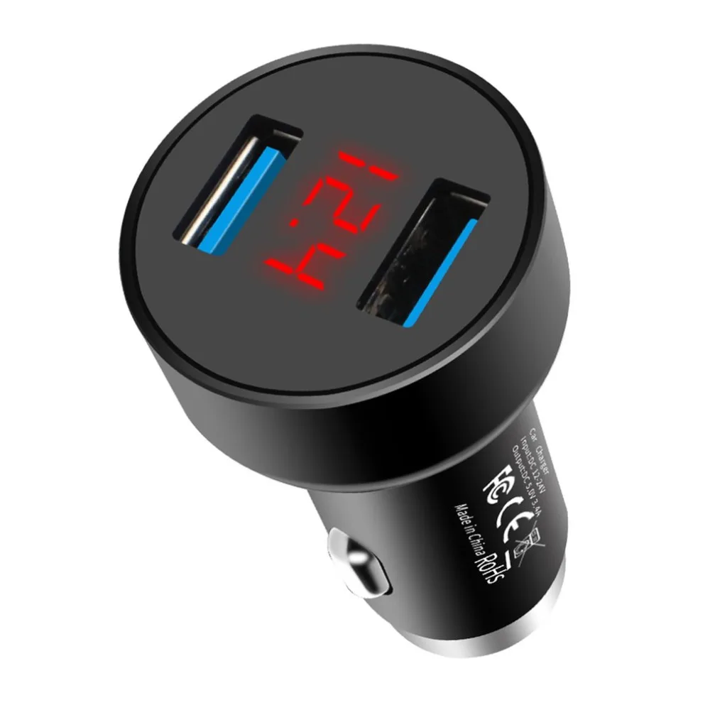 Мини Автомобильное зарядное устройство 3.4A двойной USB металлический молоток автомобильное зарядное устройство алюминиевый сплав автомобильное зарядное устройство с цифровым дисплеем