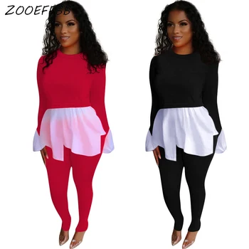 

ZKYZWX 2 Piece Set Women Tracksuit Fall Winter Clothing Chiffon Hem Top and Pant Sweat Suits Two Piece Outfits Matching Sets