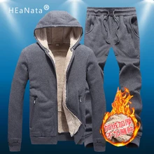 Зимний спортивный комплект для мужчин, тренировочный комплект, повседневная утепленная Флисовая теплая куртка с капюшоном, штаны, толстовка, спортивная одежда, пальто с капюшоном, спортивные костюмы