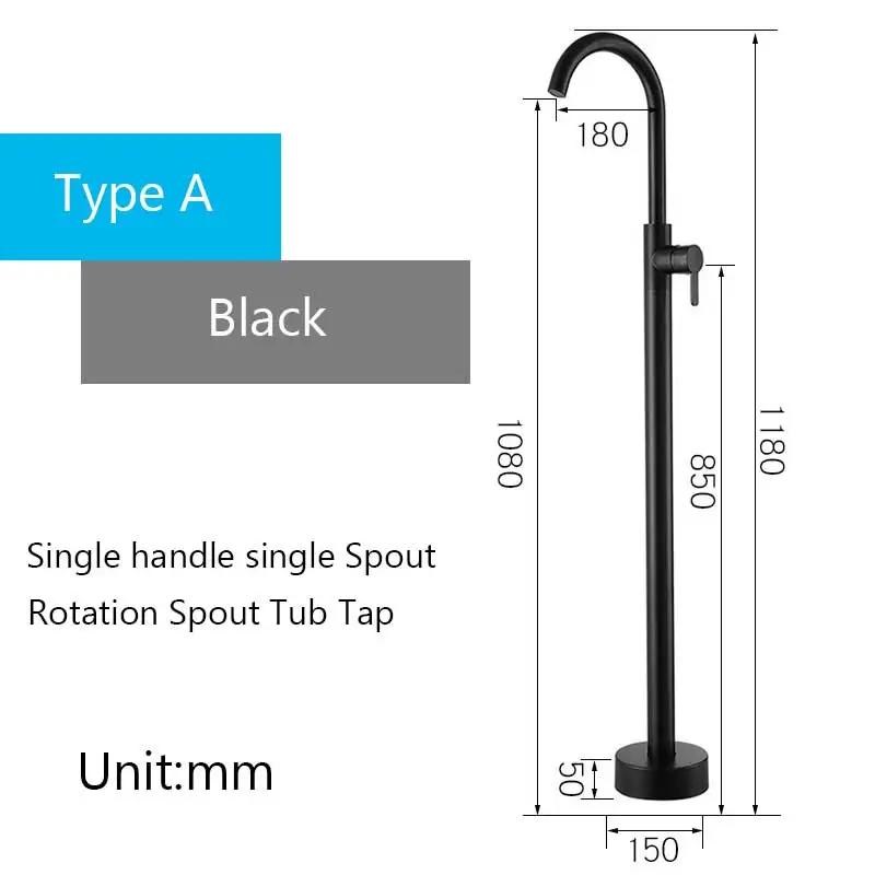 Черный/золотой смеситель для ванной, напольный смеситель для ванной, излив на ванну душ, Одноручный смеситель, смеситель для ванной комнаты, смеситель для душа - Цвет: Type A Black