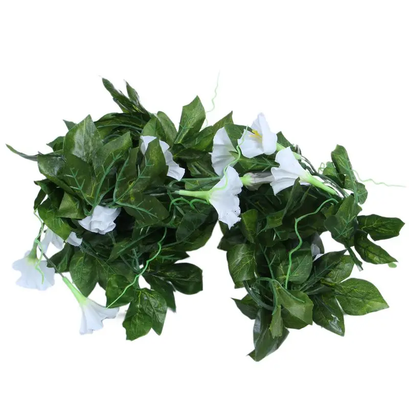Artificial Morning Glory Vine Hanging Wall Plant Garland Fake Garden Wall Fence,White&Green