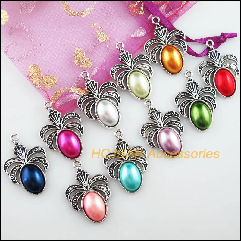 

10 New Stamen Charms Tibetan Silver Tone Retro Mixed Acrylic Pendants 22x32mm