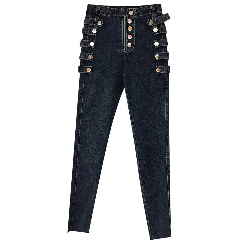 Fashion High Waist Jeans Women's Metal 