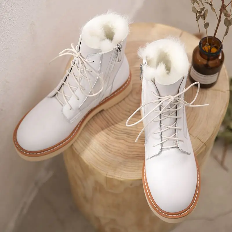 ALLBITEFO high quality genuine leather+True hair winter snow women boots thick heel ankle boots for women brand leather boots