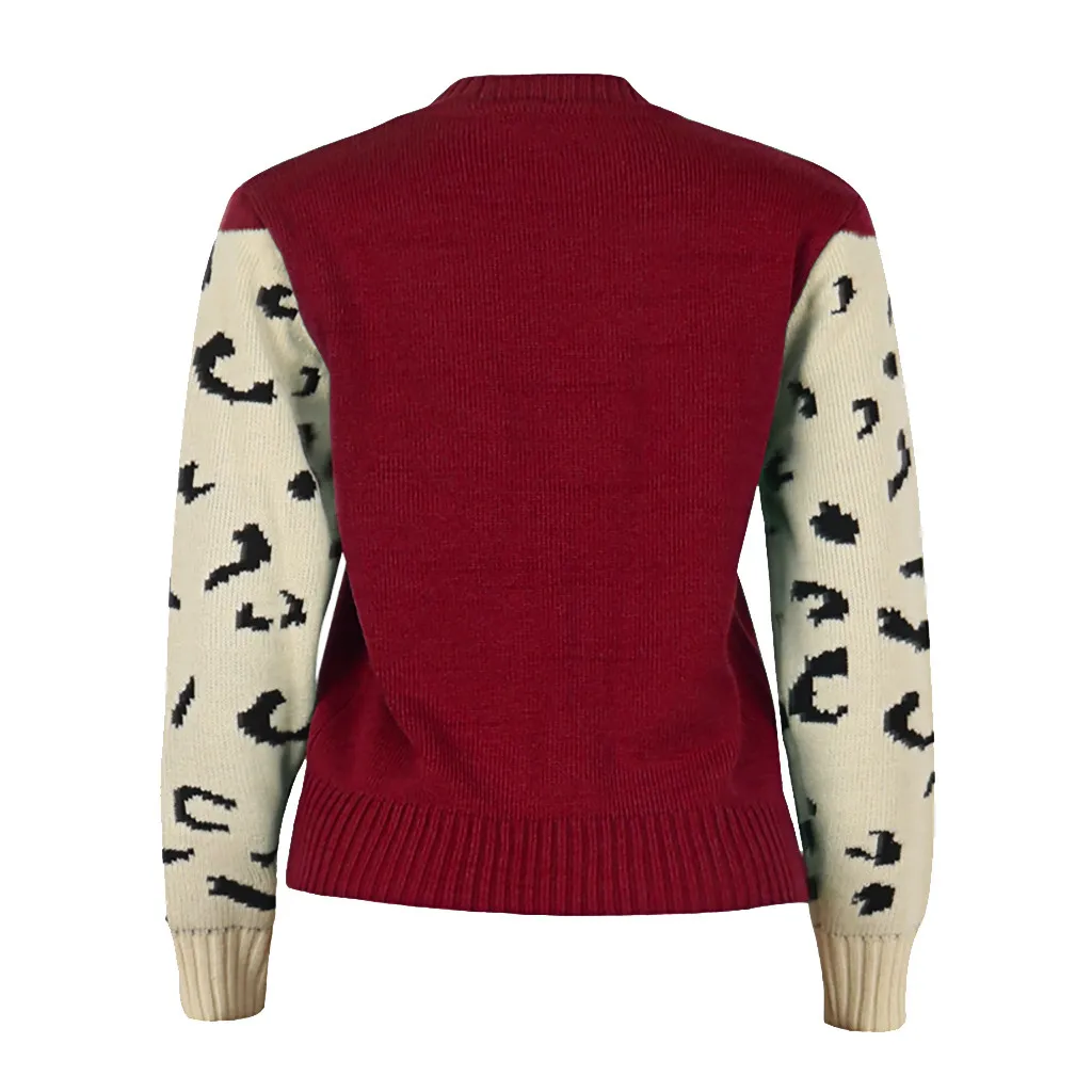 Модный женский свитер с животным принтом, пэчворк, круглый вырез, длинный рукав, пуловер, свободный свитер, женский зимний теплый свитер, блузка M840