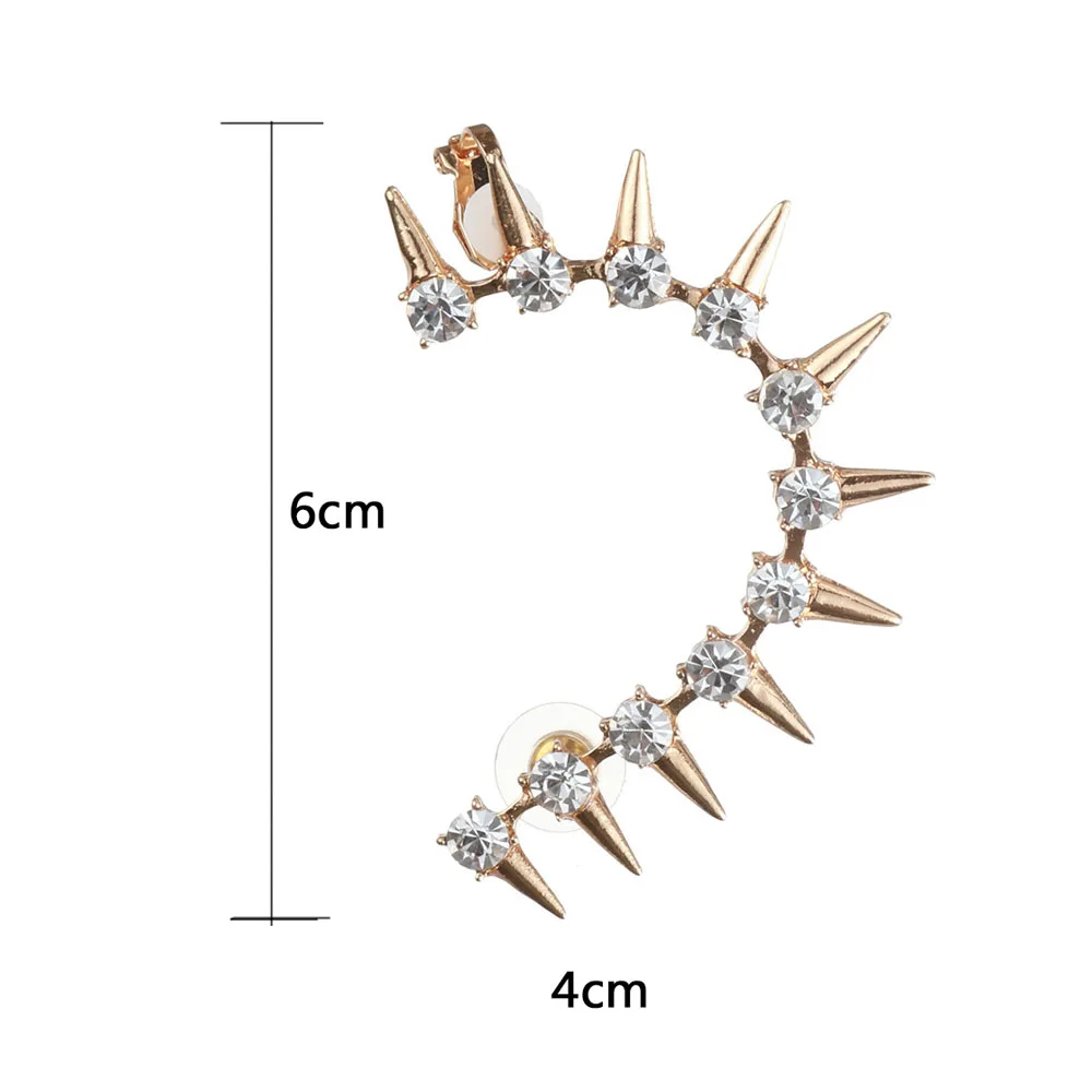 Cyrstal Earrings Punk Rivet Ear Cuff Clip Inlaid Rhinestones Alloy Earcuffs Gothic Party Jewelry Clip Earrings Fashion