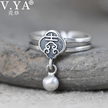 

V.YA 925 Sterling Silver Auspicious Clouds and Auspicious Silver Bead Tassel Art Female Style Silver Rings Women Fine Jewelry