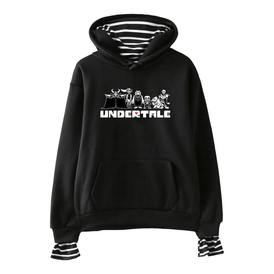Undertale Sans Hoodies Fake Two Piece Men Cartoon Print Fashion Stripe Pullovers Loose Harajuku Women Sweatshirt | Мужская одежда