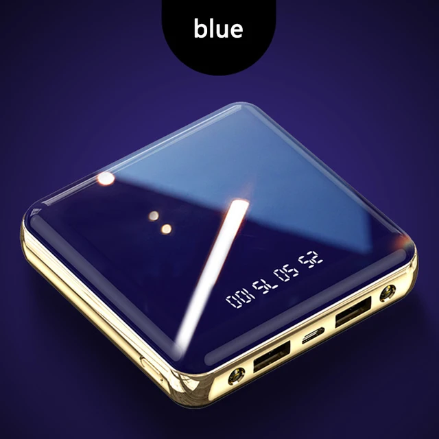 Portable Mini Power Bank 20000mAh LED Mirror Display Dual USB External Battery Powerbank 5V 2A Fast Charger For Xiaomi 2020 New Blue