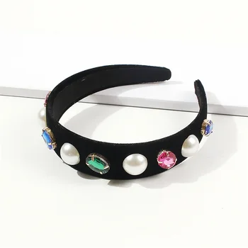 

DUOJIAOYAN Eur-America Retro Girls Headband Geometric Diamond Hair Band Luxury Palace Hair Accessories Women Velvet Headwear