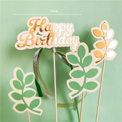A9 Green Plant Flower Girls Cake Topper Happy Birthday Cupcake Toppers Wedding Party Dessert Table Decor Baby Shower Supplies - Color: A9