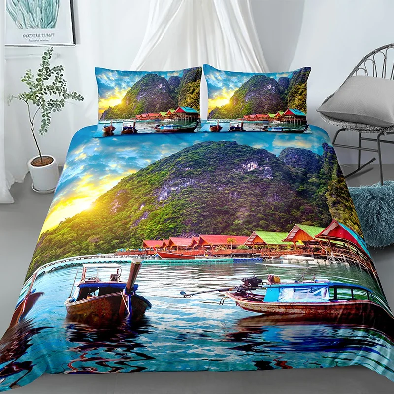 3D Scenery Flower Printed Landscape Bedding Sets Home Decoration Duvet Cover Pillowcase Holiday Gift