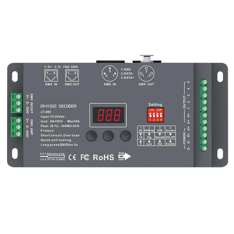 Новый светодиодный DMX декодер DC12V 24V Вход 6A 5 канал макс 30A 720W Выход RGB RGBW с входным