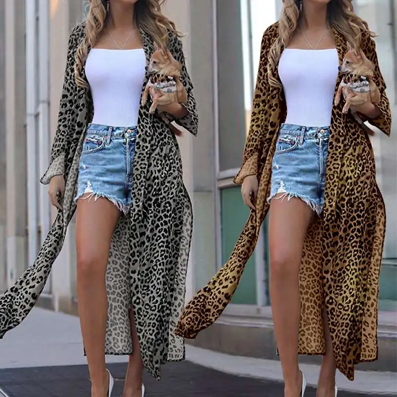 Модные женские леопардовые блузки и рубашки с длинным рукавом, с отворотом, плиссированные топы размера плюс, кардиганы, женские блузки