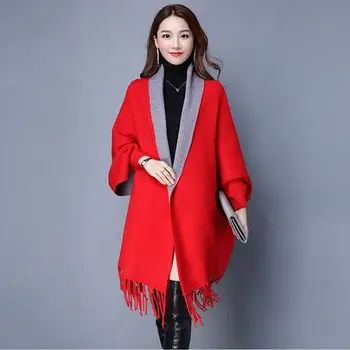 

Womens Sweater Scarf Coat Cape Shawl Outwear Long Wool Blend Floral Fringe Tassel Outwear Warm B66