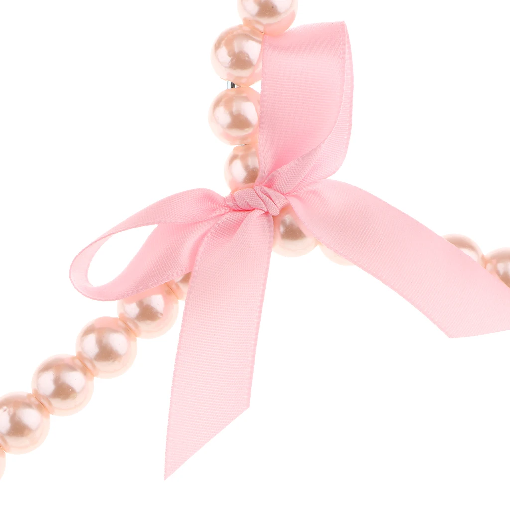 Strong Metal Clothes, Baby Children Kids Coat Garment Pants Bar Hangers Covered With Artificial Pearl Beads Pink