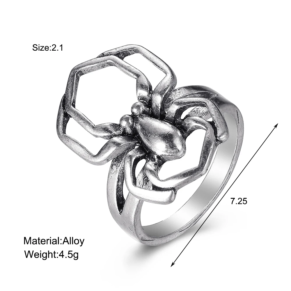 Punk Gothic Heart Ring Set for Women Black Dice Vintage Spades Ace Silver Plated Retro Rhinestone Charm Billiards Finger Jewelry