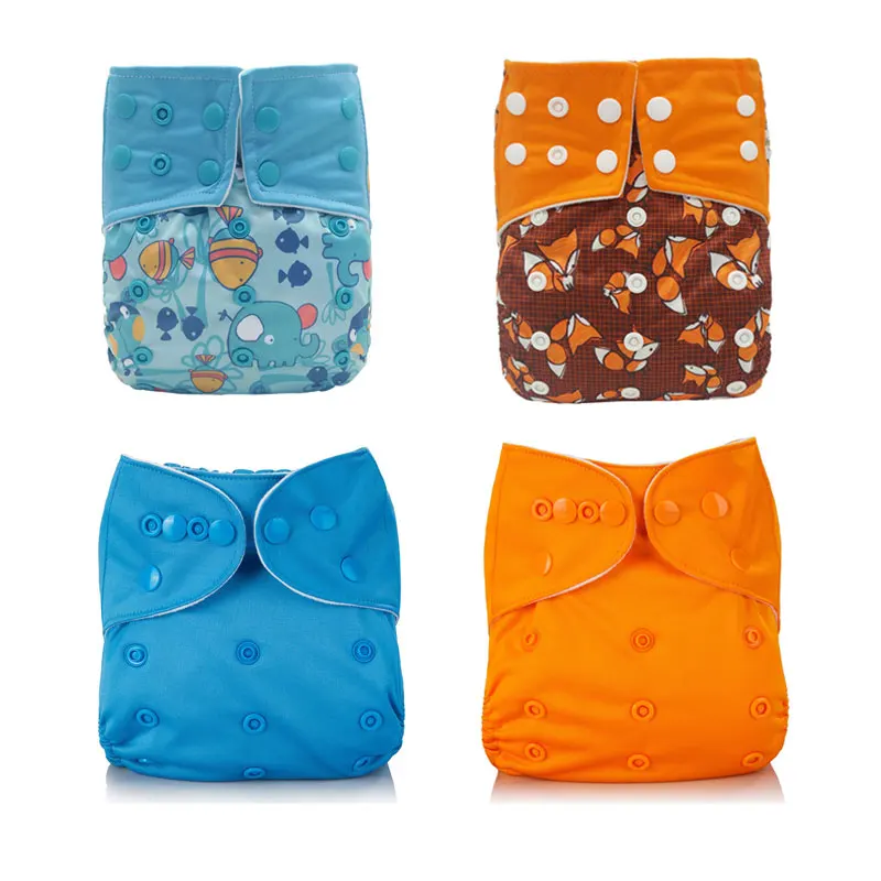 

[Mumsbest] 4Pcs Cloth Baby Girl Boy Diapers With Microfiber Inserts Washable Reusable Baby Nappy Blue Ocean Waterproof Diaper