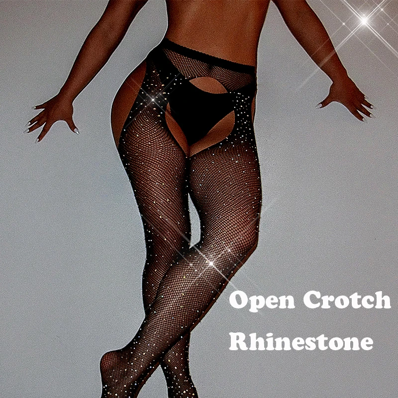 Сексуальные чулки со стразами женские Collant Femme Lenceria колготки в сеточку Блестящие