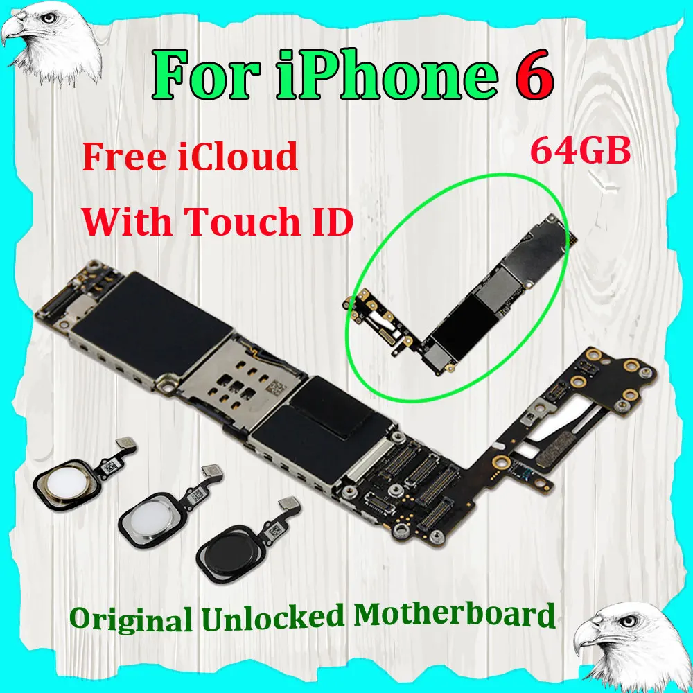 

Original 64GB Motherboard For iPhone 6 4.7'' Touch ID Mainboard Main Logic Board GSM Factory Unlocked iCloud off No any Lock IOS