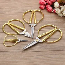  4 Size Stainless Steel Gold Sewing Scissors Short Cutter Durable High Steel Vintage Tailor Scissors for Fabric Craft Household 