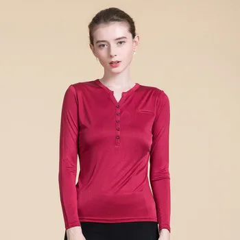 

2020 women's new button solid color slim solid color bottoming T-shirt gray